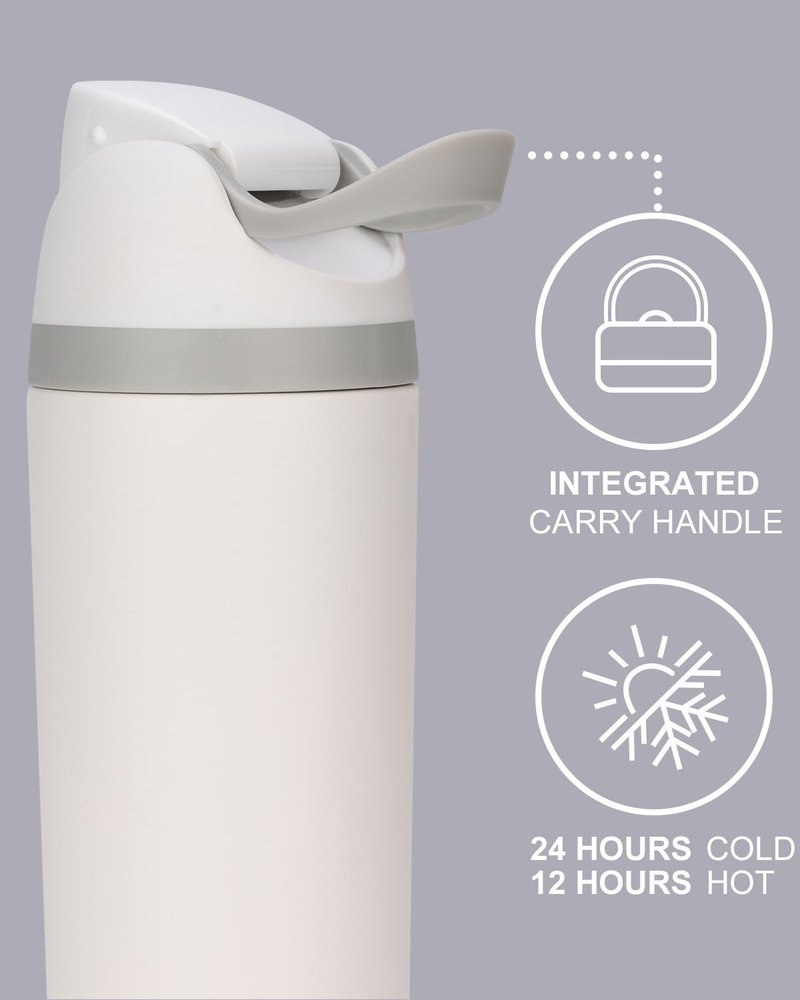 Fluxpur Insulated Water Bottle Sports Stainless Steel Water Bottle with Straw Travel Leakproof,16 Oz,White 10