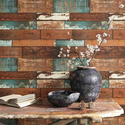 VEELIKE Aged Weathered Shiplap Peel and Stick Wallpaper Blue Wood Contact Paper for Cabinets Countertops Walls Waterproof Self Adhesive Rustic Wood Wallpaper for Farmhouse Kitchen Bedroom 17.7''x118''