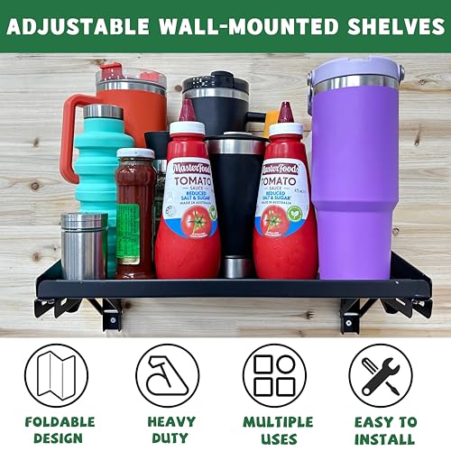 ULIBERMAGNET Garage Folding Storage Rack Shelves,100LB Metal Wall Mounted Adjustable Rail Shelf for Garage,Power Tools,Toolbox,Storage Shelves with Lip for Workshop Kitchen Office (2 Pack)