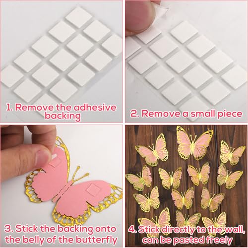 24pcs 3D Butterfly Wall Decor, 3 Sizes Hollow Butterfly Decorations Wall Stickers Removable Butterflies Art Decals for Bedroom Living Room Party Decor (Pink Gold)