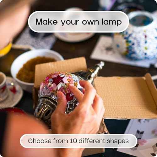 KRAFTSTORIES Turkish Mosaic Lamp Kit DIY Glass Decorative Table Bedside Night Light Tabletop for Living Room Bedroom | Make Your Own Lamp | Antique Bronze Base (Blue)