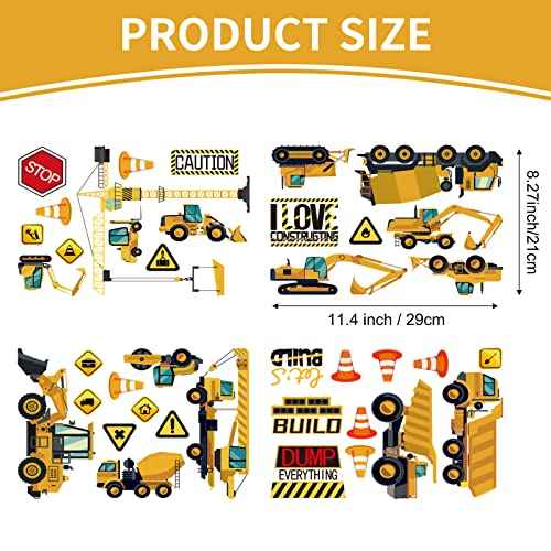 Glow in The Dark Construction Wall Decals, 39 Pcs Luminous Cartoon Wall Stickers Decals Glowing Self-Adhesive Truck Car Excavator Stickers for Ceiling Decor Nursery Bedroom Playroom Decor Boys Gifts