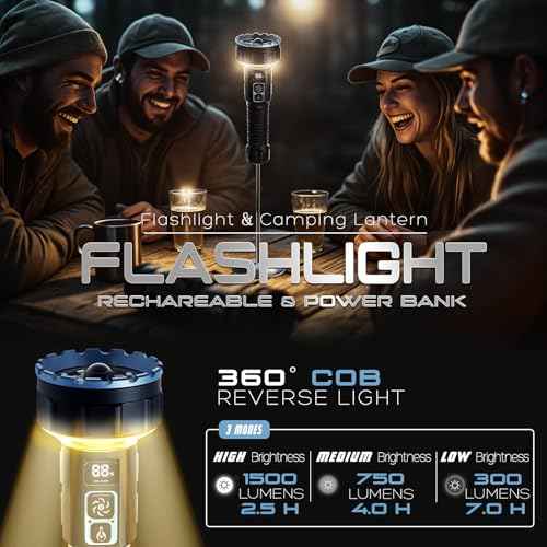 Rechargeable Flashlights High Lumens, 3500LM Bright Tactical Flashlight, 4000mAh with LCD Display, 3 Modes COB Camping Lantern Flashlight for Outdoor Emergency, Hiking, Home Use