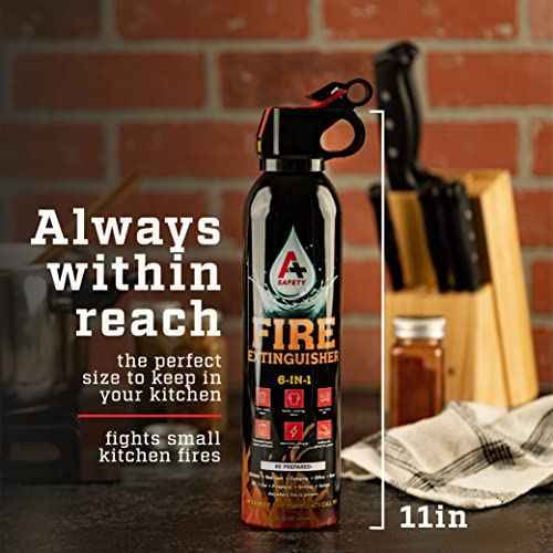A+ Safety Portable Fire Extinguisher | 6-in-1 Small Fire Extinguisher for Home, Garage, Kitchen, Car | For Electric, Textile and Grease Fires | Non-Toxic, Easy Clean | Wall Mount Incl (2PK)