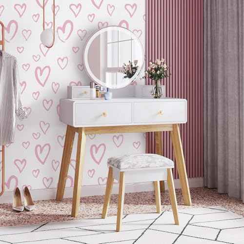 SOON AFTER White and Pink Contact Paper Heart Wallpaper Peel and Stick Wallpaper Modern Removable Self Adhesive Waterproof Wall Paper for Bedroom Kids Room Nurseryls 17.3"x120"