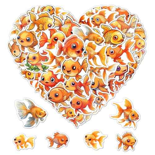 Pack 50 Pcs Cute Ocean Animal Goldfish Stickers for Water Bottles Waterproof Laptop Luggage Computer Scrapbooking Teen Adults Girls Boys Aesthetic Sticker Packs Small Vinyl Decals