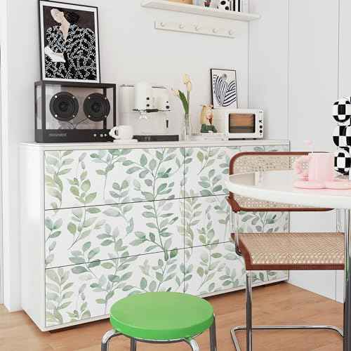 MelunMer Modern Leaf Peel and Stick Wallpaper Boho Green Contact Paper for Cabinets Self-Adhesive Removable Wallpaper for Bedroom Decor Botanical Contact Paper Bathroom Waterproof 78.8inL17.3inW