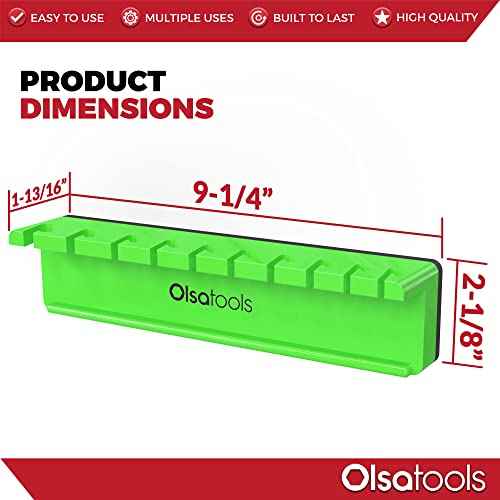 Olsa Tools Magnetic Wrench Holder Organizer - Green - Fits SAE 3/8" to 15/16" & Metric 10mm to 19mm - Durable Tool Storage Solution - Part 1141