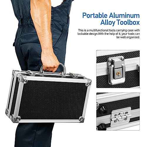 DOITOOL Portable Aluminum Alloy Toolbox with Lock Multifunctional Storage Case for Tools and Instruments Right Angle Design Soft Padded Protection Dimensions