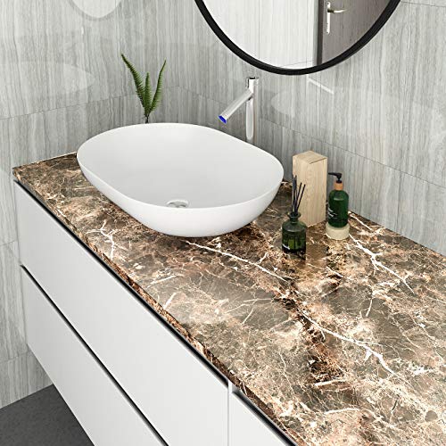 LACHEERY Dark Brown Marble Contact Paper for Cabinets Peel and Stick Wallpaper for Kitchen Countertops Removable Backsplash Self Adhesive Granite Wallpaper Counter Top Covers Old Furniture 15.8"x80"