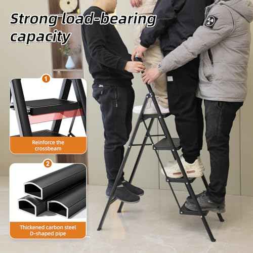 4 Step Ladder,Folding Step Stool with Widen Anti-Slip Pedals,Sturdy Carbon Steel Ladder,Convenient Handrail Heavy Duty Step Stool of 330lbs Capacity Step Stools for Adults Kitchen +1