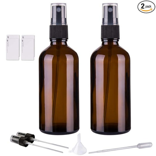 Hydior Amber Glass Spray Bottles for Essential Oils, 4oz Empty Small Fine Mist Spray Bottle 2 Pack
