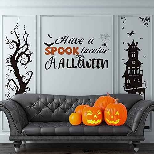 Zonon 3 Sheets Halloween Wall Decals Tall Black Bats Ancient Castle Wall Stickers Decor DIY Removable Home Walls Art for Halloween Party Supplies (12 x 39 Inch,10 x 35 Inch,Fresh Style)