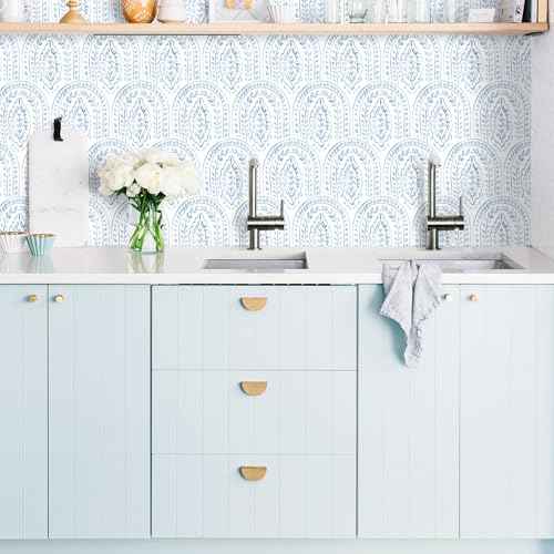Peel and Stick Wallpaper Modern Wall Paper Boho Contact Paper Removable Wallpaper Peel and Stick Blue and White Self-Adhesive for Bathroom Bedroom Kitchen Wall Decor 17.3" x 118"