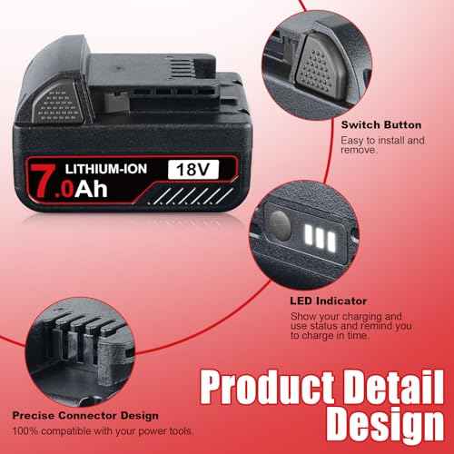 2P 18V 7.0Ah Replacement for Milwaukee Battery Lithium-ion Compatible with Milwaukee Battery 18V 48-11-1820 48-11-1850 48-11-1860 48-11-1870 Cordless Power Tools