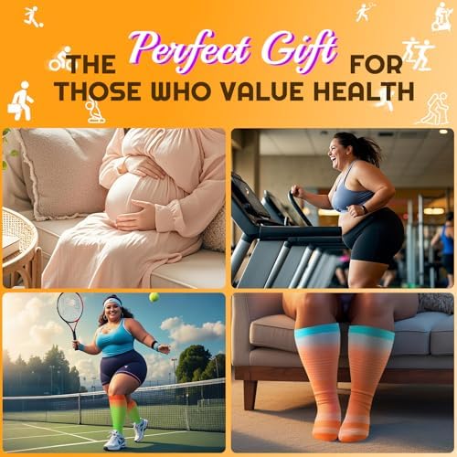 Plus Size Compression Socks for Women & Men 3 Pairs, Wide Calf Extra Large 20-30 mmHg Knee High Support Socks for Travel, Running, Nurse