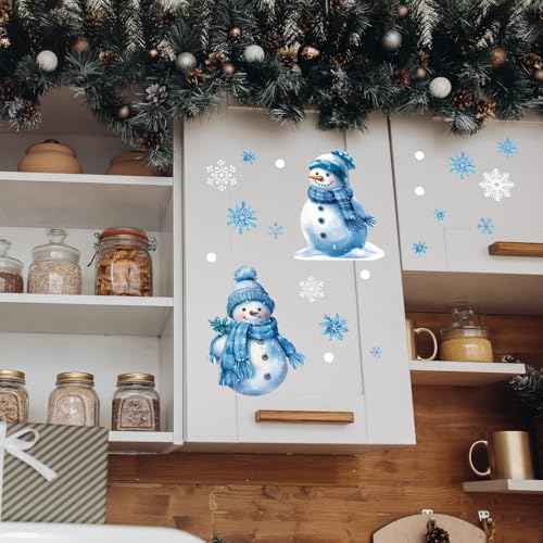 6 Sheets Christmas Wall Decals Winter Snowman Snowflake Christmas Stickers Decals for Window Door Christmas Winter Wonderland Wall Decoration