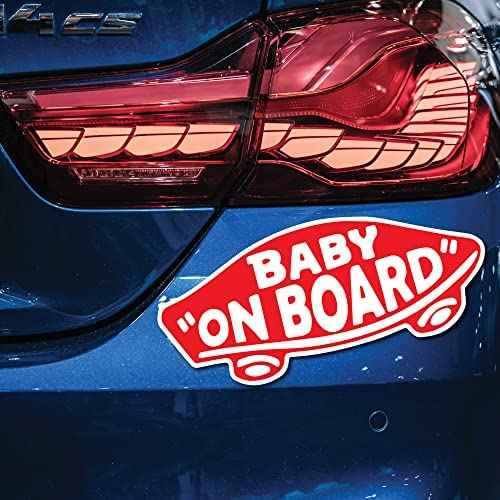 Baby On Board Sticker for Cars, Trucks, Vans [2-Pack] Baby On Board Signs, Safety Sign Decal for Kids, Heavy-Duty Waterproof Bumper Sticker | Cute Baby Shower Registry Gift (Stickers - Red)