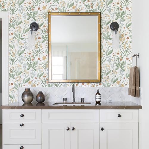 Floral Peel and Stick Wallpaper Boho Floral Contact Paper Nursery Flower Self Adhesive Removable Wallpaper for Bedroom Bathroom Waterproof Contact Paper Colorful Wildflower Leaf 197inL 17.3inW