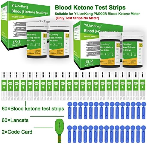60 Blood Ketone Test Strips & 60 Lancets. Ideal for The Keto Diet and Ketosis Monitoring. (Model SM311 Suitable for YiLianKang PM900B Ketone Meter)