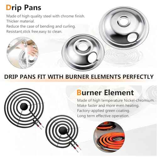316048413 316048414 Chrome Stove Burner Drip Pans and MP22YA Electric Range Burner Element Set MP15YA(6") MP21YA(8") by Blutoget - Fit for Frigidaire Ken-more Cro-sley Tap-pan Electric Range Stove