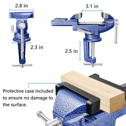 Table Vise 3.1 Inch, 360¡Æ Home Vise Portable Bench Clamp, Clamp-on Vise Bench Clamps Fixed Tool for Woodworking, Metalworking, Cutting Conduit, Drilling, SawingTable