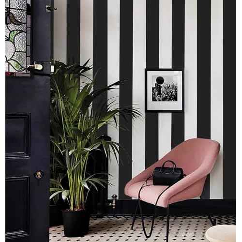 Cohoo Home Black and White Wallpaper Peel and Stick Striped Contact Paper for Cabinets Black and White Contact Paper Modern Self-Adhesive Removable Wallpaper Bedroom Bathroom Waterproof 118inL 18inW