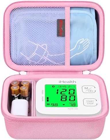 Elonbo Carrying Case for iHealth Track Smart Upper Arm Blood Pressure Monitor, Wireless Bluetooth Blood Pressure Monitor Travel Protective Bag Storage Holder, Mesh Pocket fits Range Cuff, Pink