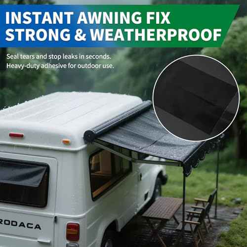 YONGJIN RV Awning Repair Tape, Heavy Duty Outdoor Tent Repair Tape and Tarp Tape, Waterproof Tarp Patch Kit for Camper, Boat Covers, Canvas, Sail, Canopy, and Outdoor Fabric Tear Repair (2 inch)