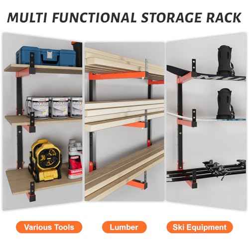 27" Lengthened Lumber Storage Rack Wall Mount, 6-Hole Adjustable Wood Organizer Folding Lumber Storage Metal Rack Outdoor Indoor (2 Pack)