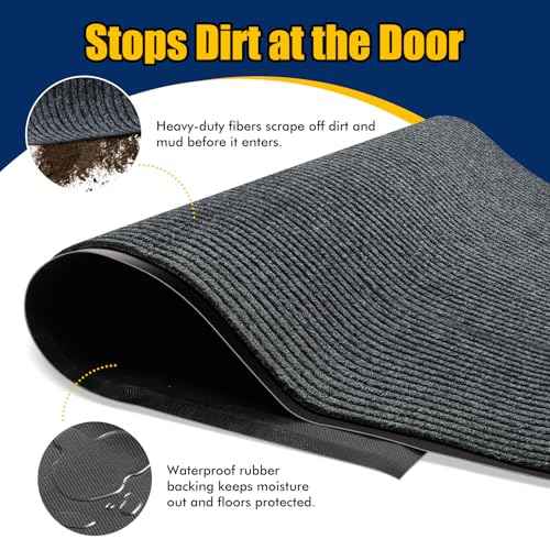 Extra Large Indoor/Outdoor Entrance Mat - 4 x 5 Feet, Rubber Border Door Mat, Waterproof, Low-Profile, Easy to Clean, Rubber Entry Mat,Commercial Floor Mat, Charcoal Grey