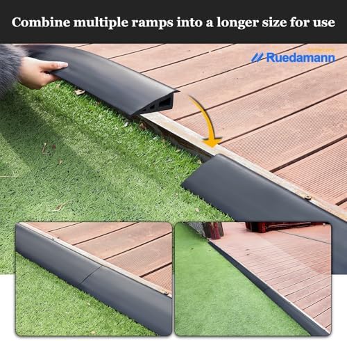 Ruedamann 3.3 Ft Threshold Transition Strip, 1 1/5"~1 2/5" Rise Rubber Threshold Ramp, Overlap Edge Reducer, Doorway Edge Trim and Mats for Laminate Doorway, Carpet, Floor, Tile