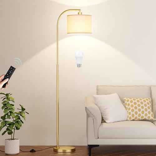 Arc Floor Lamp with Remote and Stepless Dimmable Bulb, Colors Temperature & Brightness Adjustable, Gold Floor Lamps for Living Room£¨Deep Beige Shade & Gold Pole£©