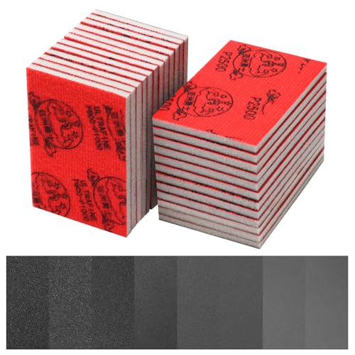 24 Pcs 3 x 4 Inch 180-3000 Grit Sanding Sponge Set, Anglecai Ultra Fine Sanding Sandpaper Pads Soft Foam Sand Block Sponge for Wet Dry Sandpaper Pads for Plastic Model Metal Wood Furniture Polishing