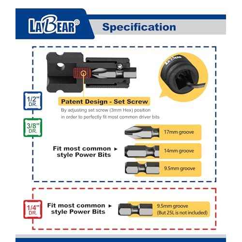 LaBear- Impact to 1/4 Hex Converter, 1/2 3/8 1/4-INCH Drive Female to 1/4-Inch Hex Adapter Set, Impact Wrench Adapters for Ratchet Wrench Drivers, Impact Bit Holders, Quick-Change Chuck, Cr-Mo Steel