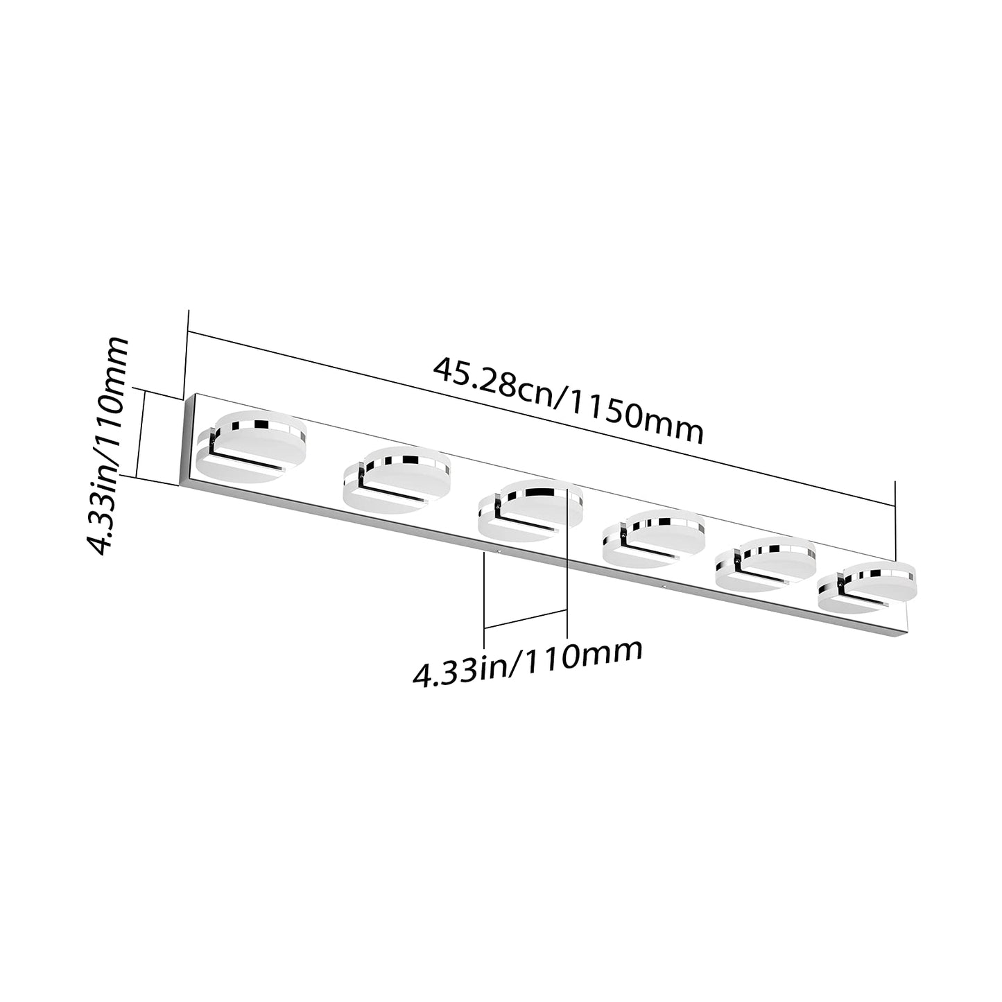 Aipsun 6 Lights Modern Chrome LED Vanity Light Acrylic Stainless Steel Bathroom Wall Light Over Mirror(White Light 6000K)