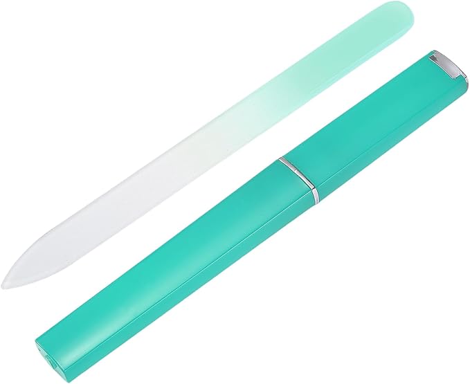 HARFINGTON Glass Nail File Kit 280 Grit Double Sided Professional Manicure Crystal Fingernail Files with Case for Natural Nail Art Shine Polishing Buffer, Light Green