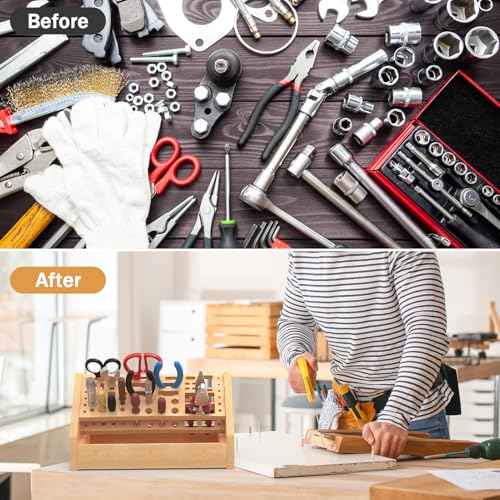 Bamboo Screwdriver Organizer Rack, Desktop Hand Tools Storage Holder with Drawer
