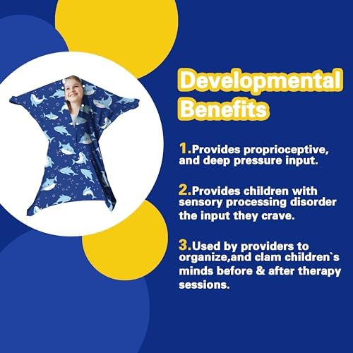 Shark Dynamic Movement Sensory Body Sock - Stretchable Sensory Sack - Help Kids Relax and Focus - Stress Relief Anxiety Autism ADHD Tactile Items for Therapeutic Play (Medium)