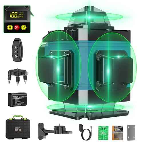 16 Line Laser Level 360 Self Leveling, 4x360¡ÆProfessional 4D Green Cross Line laser Level with 2 Batteries, Adjustable Brightness & Remote Control, for Tiling Floor Construction and Picture Hanging