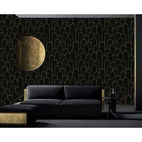 Peel and Stick Wallpaper Black Wallpaper Marble Pattern Removable Black Geometric Contact Paper Waterproof Self-Adhesive Black Wallpaper for Wall Cabinets Countertops Covering Viny Film 118"x17.3"