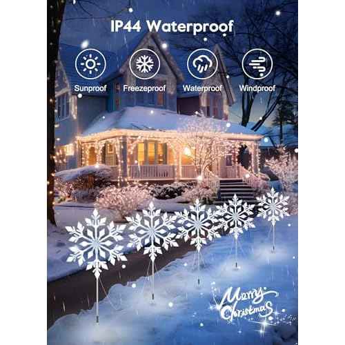 Brightown Snowflake Lights Outdoor, 10 Large Snowflake Christmas Pathway Lights, Christmas Decorations Outside Yard Sidewalk Walkway Driveway Marker Garden Lawn Stakes with LED Lights, White