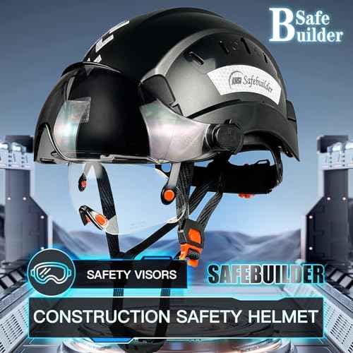 Construction Safety Helmet with Build-in Visor ABS Hard Hat with Visor Adjustable Ventilation Hardhats Work Head Protection ANSI/ISEA Z89.1