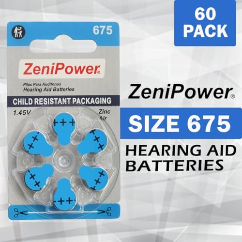 Size 675 Mercury Free 1.45V Hearing Aid Batteries Zinc Air (120 Batteries)