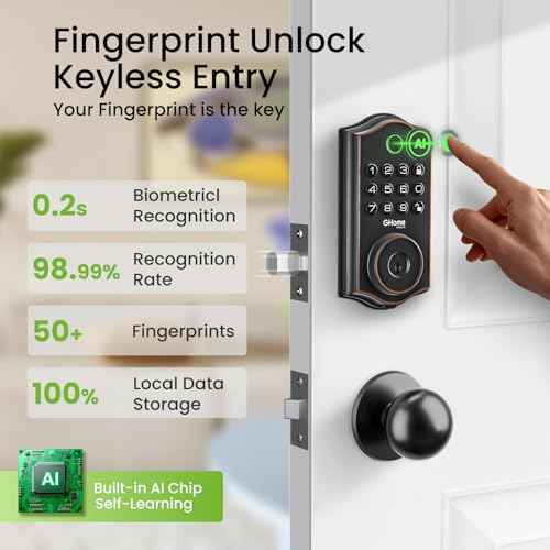 GHome Smart Deadbolt Lock for Front Door,Fingerprint Keyless Keypad Code Entry Door Lock App Control for Home Rental House Apartment Hotel Office Garage
