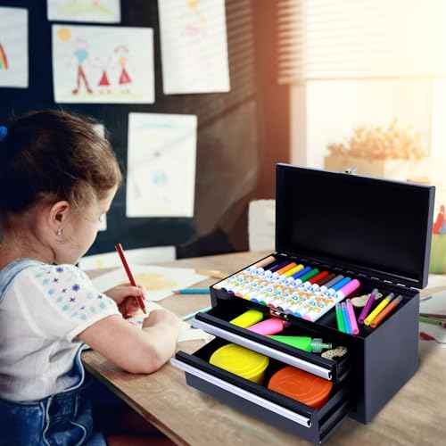 SUMERUZ Mini Tool Box with Drawers - Small Metal Tool Box, Micro Top Tool Chest for Tools Storage,Multi-Purpose Portable Storage Case Organizer (Black01)
