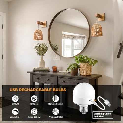 Wall Sconces Set of Two Battery Operated, Rattan Boho Wall Sconce, Rechargeable Woven Lantern Wireless Light/Lamp for Bedroom Home Decor