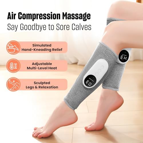Leg Massager with Heat and Compression, Calf Massager for Circulation and Pain with 3 Intensities, 3 Modes, Restless Legs Syndrome Relief Compress Leg Machine, Gifts for Women (Pair) (Light Gray)