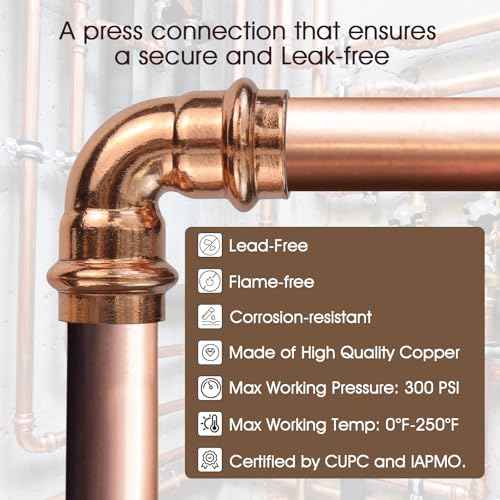 12PK Copper Press Fittings 3/4 inch 90-Degree Elbow Copper Coupling Zero Lead PxP 3/4 inch x 3/4 inch,90 degree Elbow for Plumbing,OD 7/8",Use with Hydraulic Press Fitting Tool