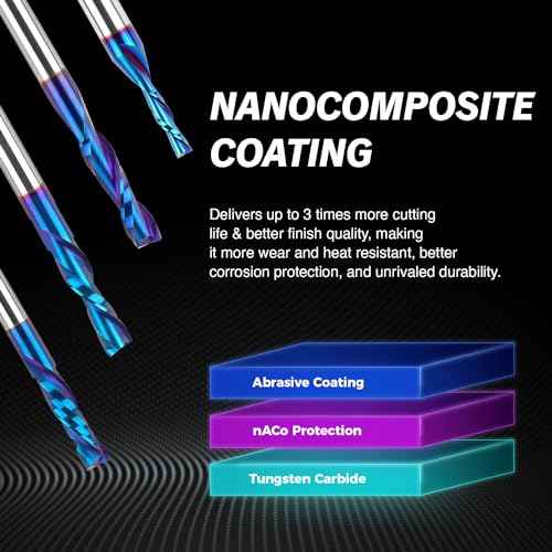 ZahyoX 1/4 Inch Shank Upcut Spiral Router Bit, Nano Coated Solid Carbide Straight CNC End Mill for Wood, 1/4 Dia x 1 CL x 2-1/2 OVL, 2 Pack